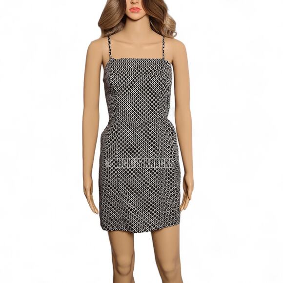 Monteau Black Taupe Patterned Mini Dress Square Neck Sheath Fit Size S - Picture 2 of 11